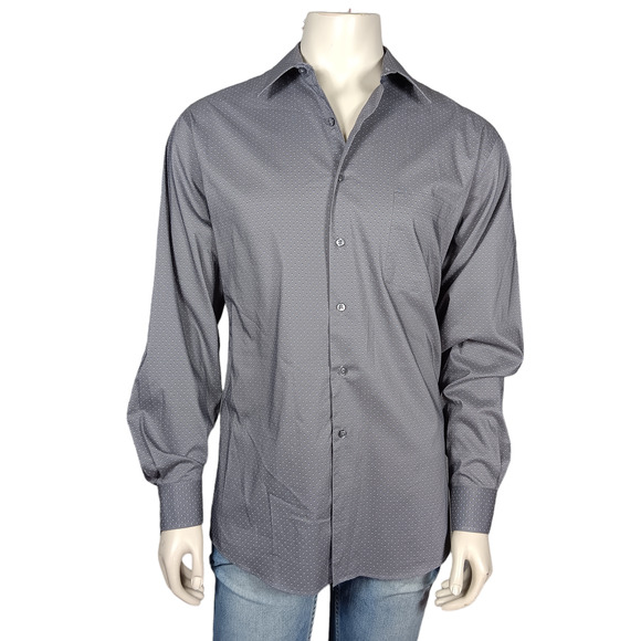 Van Heusen Flex Regular Fit Shirt Size 16.5 (34/35) Gray Blue/White Specs - Picture 1 of 12